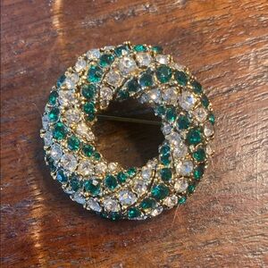 Vintage Green and White Brooch with Spiral Design